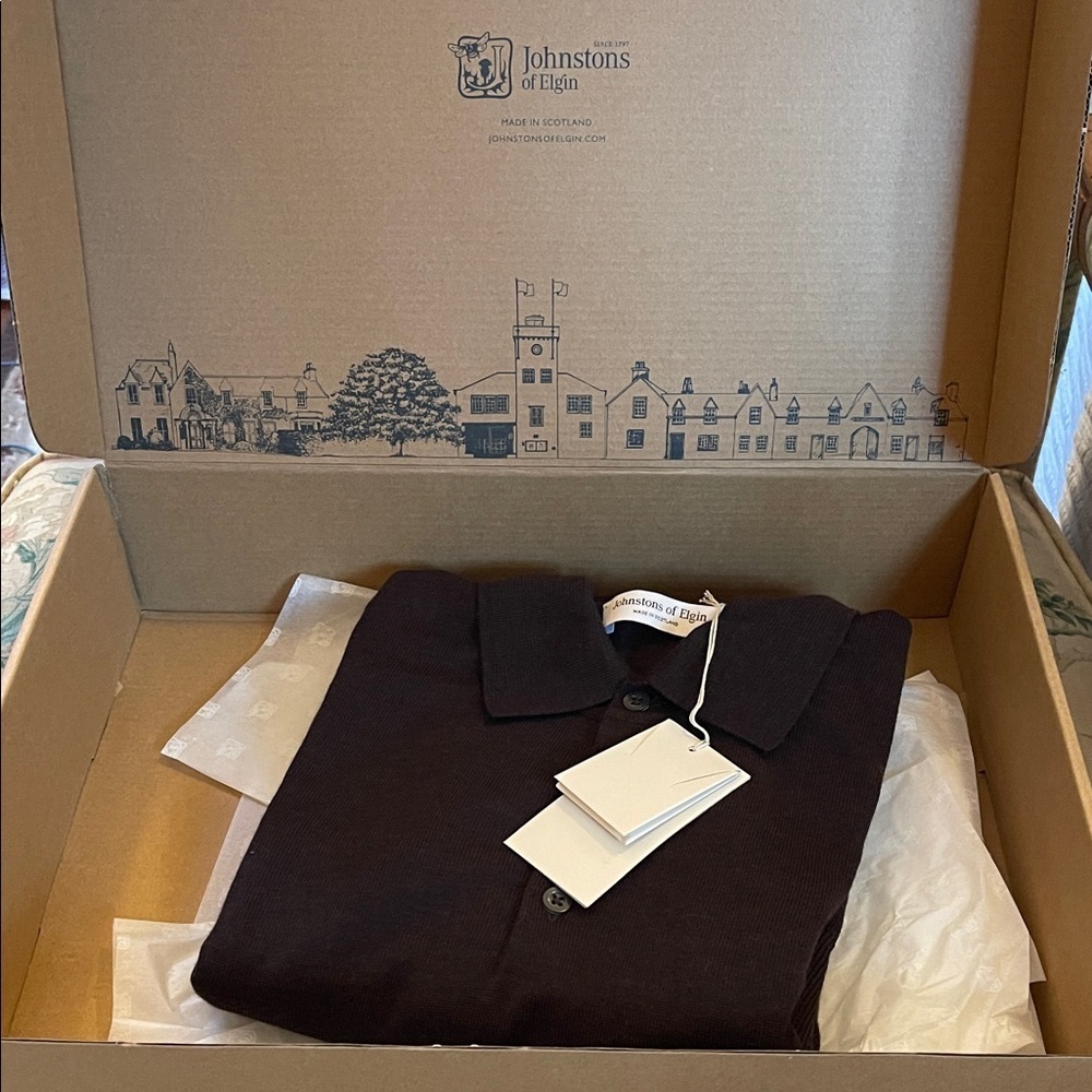 Johnstons of Elgin Wool Knit Polo Sweater XL Made in Scotland NWT - Picture 2 of 11